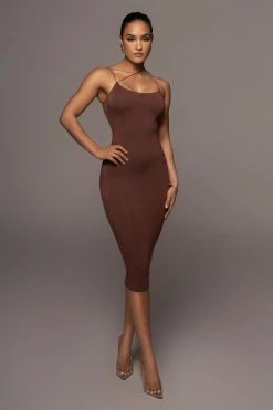 JLUXLABEL NEW ARRIVALS JLUXBASIX CHOCOLATE RORY DIAGONAL STRAP DRESS