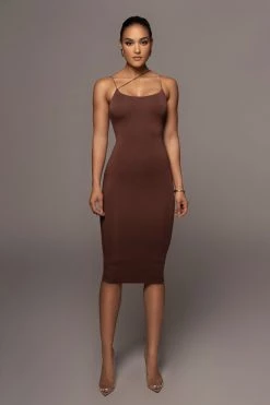 JLUXLABEL NEW ARRIVALS JLUXBASIX CHOCOLATE RORY DIAGONAL STRAP DRESS