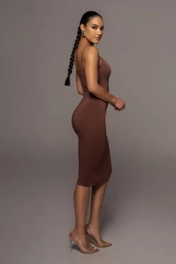 JLUXLABEL NEW ARRIVALS JLUXBASIX CHOCOLATE RORY DIAGONAL STRAP DRESS