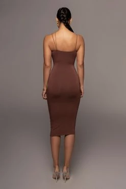 JLUXLABEL NEW ARRIVALS JLUXBASIX CHOCOLATE RORY DIAGONAL STRAP DRESS