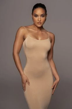 JLUXLABEL JLUXBASIX TAN RORY DIAGONAL STRAP DRESS NEW ARRIVALS