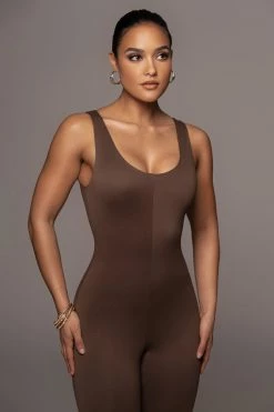 JLUXLABEL CHOCOLATE ALO DOUBLE LAYER JUMPSUIT NEW ARRIVALS