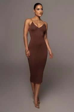 JLUXLABEL NEW ARRIVALS JLUXBASIX CHOCOLATE VALENCIA DIAGONAL STRAP DRESS