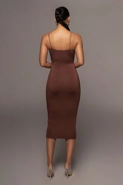 JLUXLABEL NEW ARRIVALS JLUXBASIX CHOCOLATE VALENCIA DIAGONAL STRAP DRESS