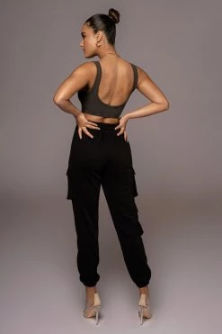 JLUXLABEL CHARCOAL RIBBED CROP TANK TOPS