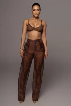 JLUXLABEL NEW ARRIVALS CHOCOLATE LIVY ORGANZA PANT
