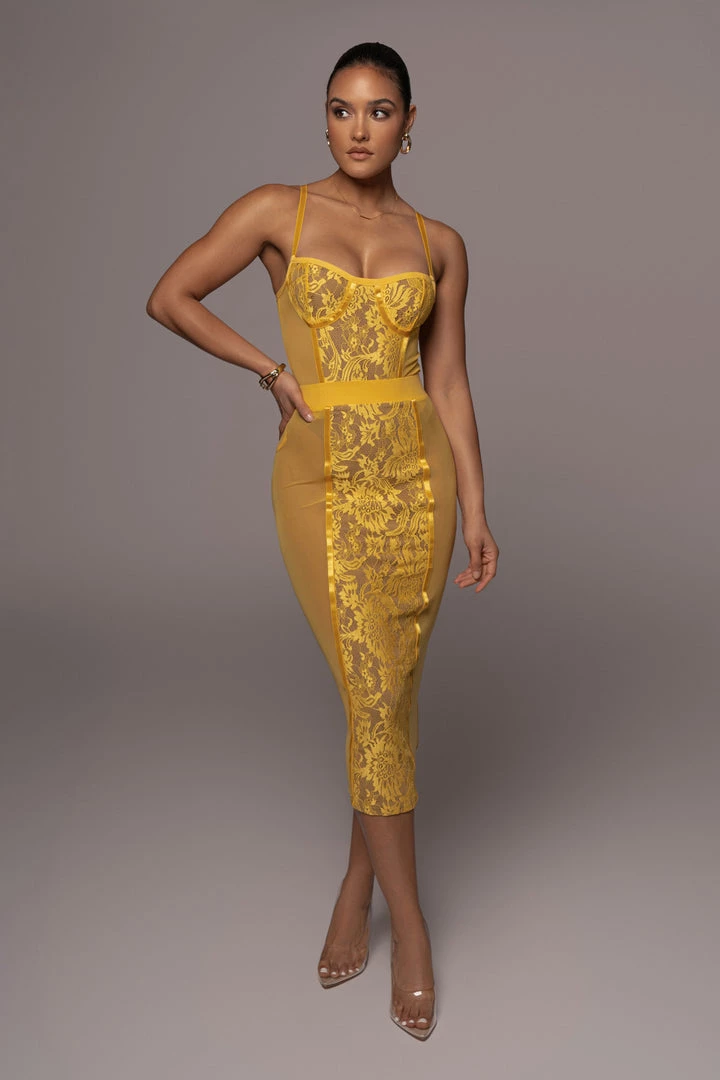 JLUXLABEL DRESSES YELLOW NIYKEE MESH AND LACE SET 3 JLUXLABEL DRESSES YELLOW NIYKEE MESH AND LACE SET