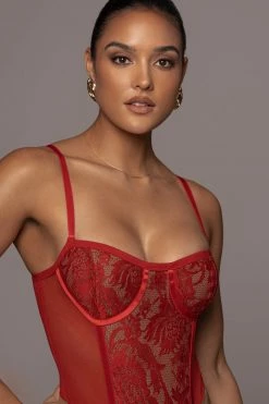 JLUXLABEL DRESSES RED NIYKEE MESH AND LACE SET