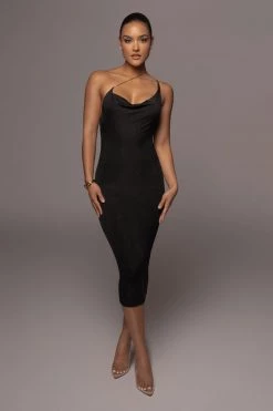 JLUXLABEL DRESSES BLACK MODERN MUSE MIDI DRESS