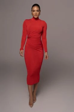 JLUXLABEL RED KARA MOCK NECK DRESS