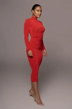 JLUXLABEL RED KARA MOCK NECK DRESS