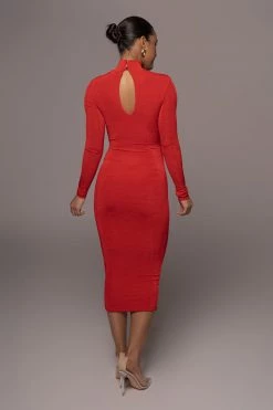JLUXLABEL RED KARA MOCK NECK DRESS
