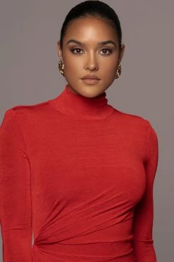 JLUXLABEL RED KARA MOCK NECK DRESS