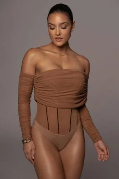 JLUXLABEL PECAN SHEER PERFECTION BODYSUIT