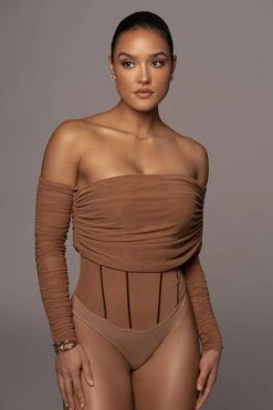 JLUXLABEL PECAN SHEER PERFECTION BODYSUIT