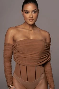 JLUXLABEL PECAN SHEER PERFECTION BODYSUIT