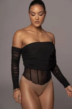 JLUXLABEL NOIR SHEER PERFECTION BODYSUIT TOPS