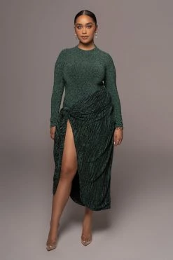 JLUXLABEL GREEN/BLACK UNTAMED SLIT DRESS DRESSES
