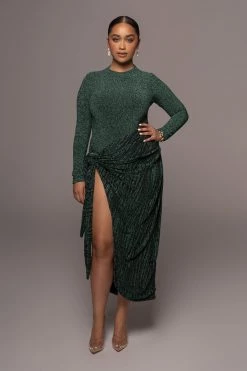 JLUXLABEL GREEN/BLACK UNTAMED SLIT DRESS DRESSES