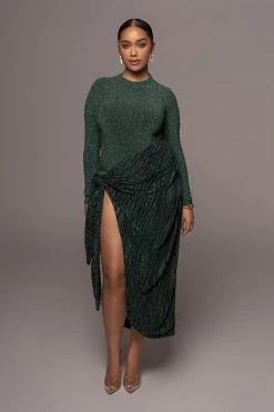 JLUXLABEL GREEN/BLACK UNTAMED SLIT DRESS DRESSES