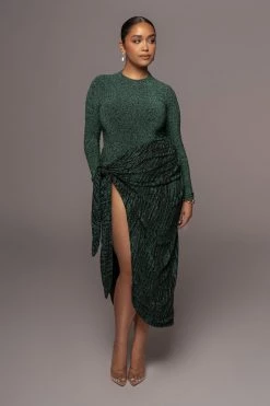 JLUXLABEL GREEN/BLACK UNTAMED SLIT DRESS DRESSES