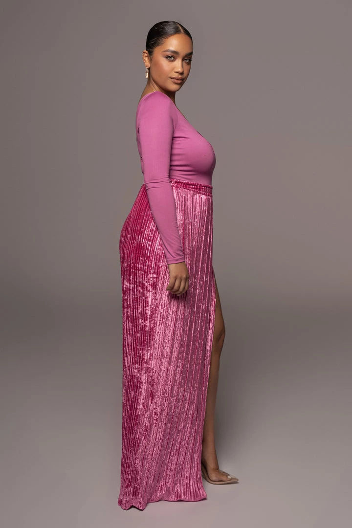 JLUXLABEL BOTTOMS FUCHSIA KRISANA VELVET HIGH SLIT SKIRT 11 JLUXLABEL BOTTOMS FUCHSIA KRISANA VELVET HIGH SLIT SKIRT