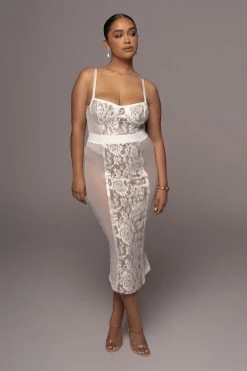 JLUXLABEL DRESSES IVORY NIYKEE MESH AND LACE SET