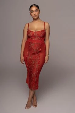 JLUXLABEL DRESSES RED NIYKEE MESH AND LACE SET