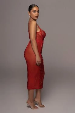 JLUXLABEL DRESSES RED NIYKEE MESH AND LACE SET
