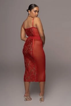 JLUXLABEL DRESSES RED NIYKEE MESH AND LACE SET