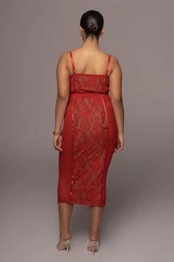 JLUXLABEL DRESSES RED NIYKEE MESH AND LACE SET