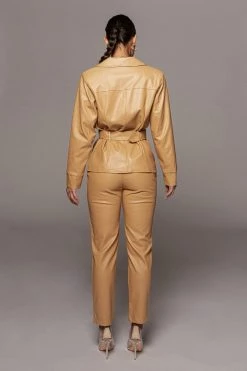JLUXLABEL CAMEL JEIDY FAUX LEATHER JACKET