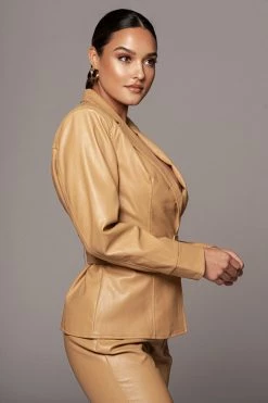 JLUXLABEL CAMEL JEIDY FAUX LEATHER JACKET