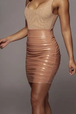JLUXLABEL SALE TAUPE CHRYSTAL FAUX LEATHER SKIRT