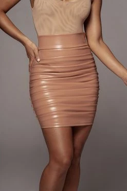 JLUXLABEL SALE TAUPE CHRYSTAL FAUX LEATHER SKIRT