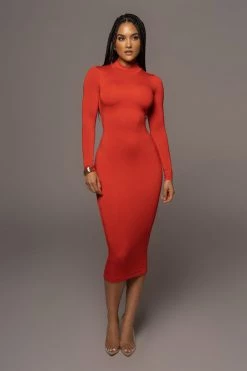 JLUXLABEL JLUXBASIX Red Janessa Double Lined Turtleneck Dress