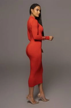 JLUXLABEL JLUXBASIX Red Janessa Double Lined Turtleneck Dress