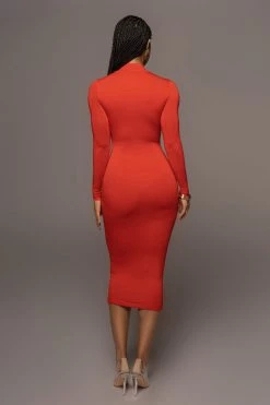 JLUXLABEL JLUXBASIX Red Janessa Double Lined Turtleneck Dress