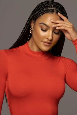 JLUXLABEL JLUXBASIX Red Janessa Double Lined Turtleneck Dress