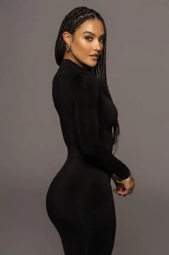 JLUXLABEL JLUXBASIX Black Janessa Double Lined Turtleneck Dress