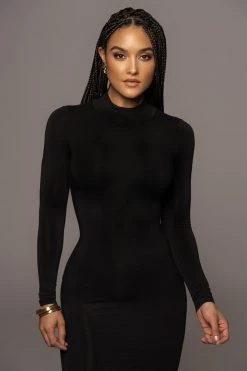 JLUXLABEL JLUXBASIX Black Janessa Double Lined Turtleneck Dress