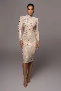 JLUXLABEL BEIGE UTOPIA SEQUIN MID CUT DRESS SALE 20 JLUXLABEL BEIGE UTOPIA SEQUIN MID CUT DRESS SALE