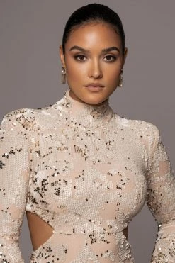 JLUXLABEL BEIGE UTOPIA SEQUIN MID CUT DRESS SALE 22 JLUXLABEL BEIGE UTOPIA SEQUIN MID CUT DRESS SALE