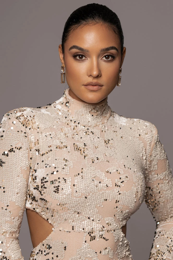 JLUXLABEL BEIGE UTOPIA SEQUIN MID CUT DRESS SALE 9 JLUXLABEL BEIGE UTOPIA SEQUIN MID CUT DRESS SALE