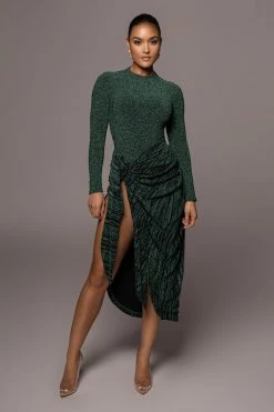 JLUXLABEL GREEN/BLACK UNTAMED SLIT DRESS DRESSES