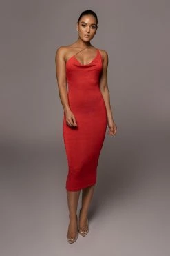 JLUXLABEL RED MODERN MUSE MIDI DRESS GETAWAY WEAR