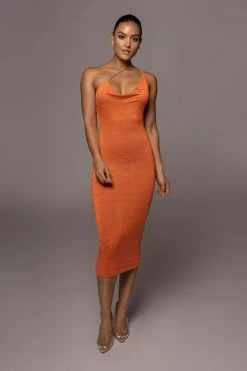 JLUXLABEL ORANGE MODERN MUSE MIDI DRESS GETAWAY WEAR