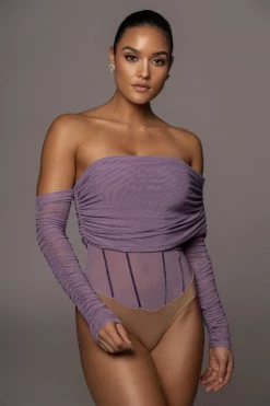 JLUXLABEL TOPS PURPLE SHEER PERFECTION BODYSUIT