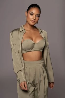 JLUXLABEL TOPS OLIVE MISTY BUTTON UP