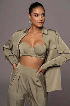JLUXLABEL TOPS OLIVE MISTY BUTTON UP